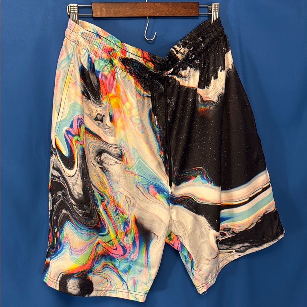 Glitch Oilslick Iridescent Multicolor Abstract Print Gym Workout Shorts